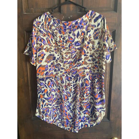 Simply Chic Boutique Print Blouse Short Sleeve Large Polyester Orange Purple - Picture 6 of 7